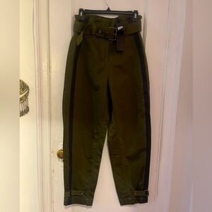 Pinko Pippo High Waist Belted Trouser in Olive with Black Stripes